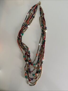 Multi-Color Beaded Layered Necklace with Gold Accents